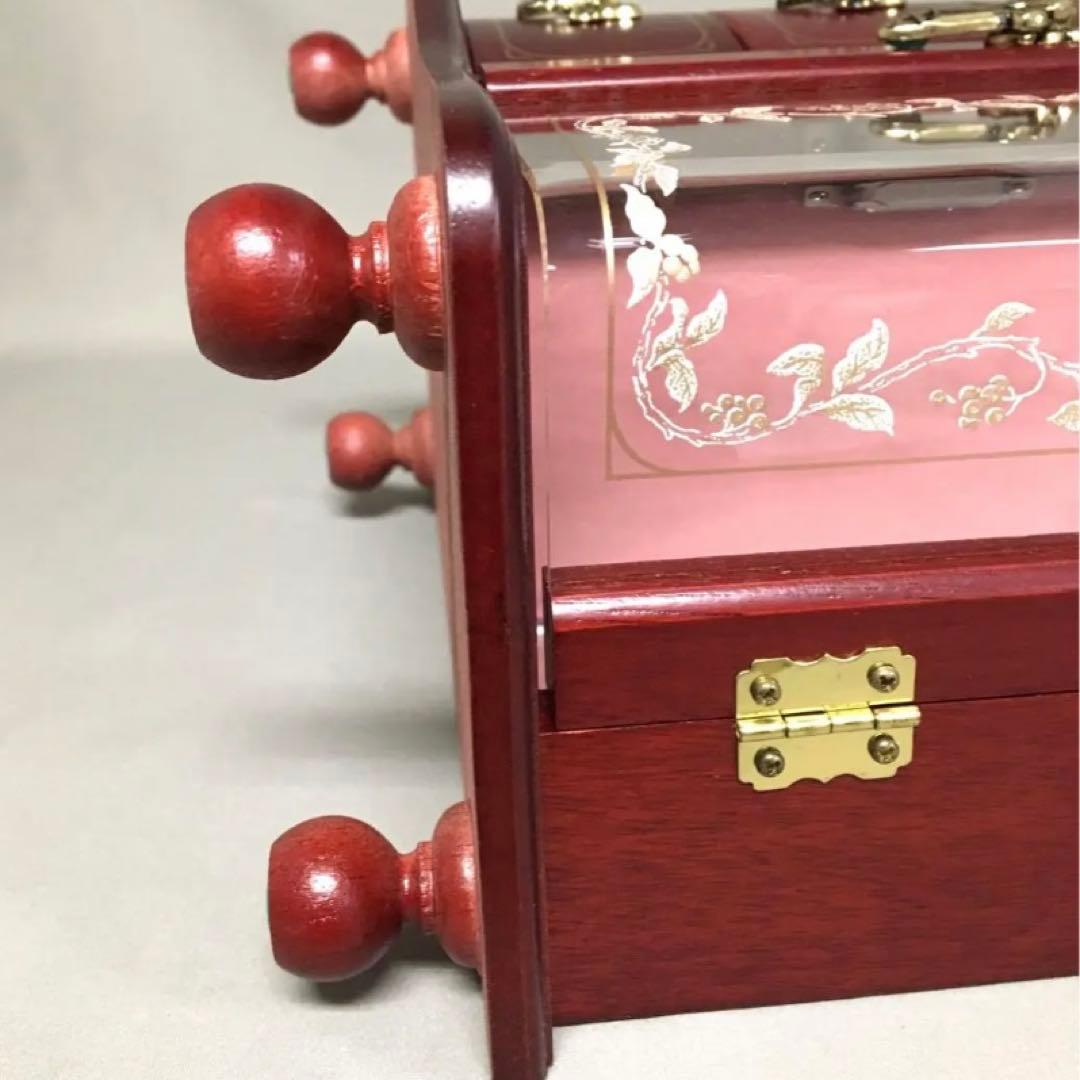 【新品未使用】 ワインレッド 木製宝石箱３段 オルゴール付 ケース ジュエリー