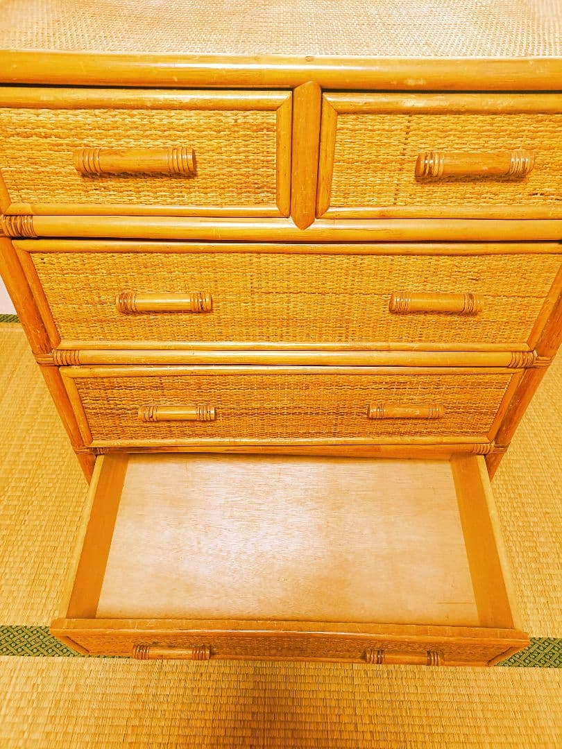 【最終値下げ】ラタン 籐製 タンス アジアン 引き出し ナチュラル　収納 レトロ