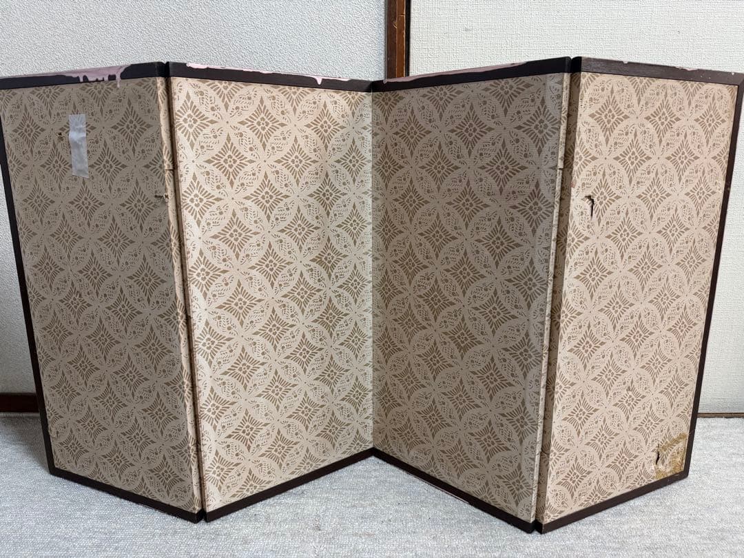 栄山作　屏風　竹菊紋　アンティーク　送料込み260309