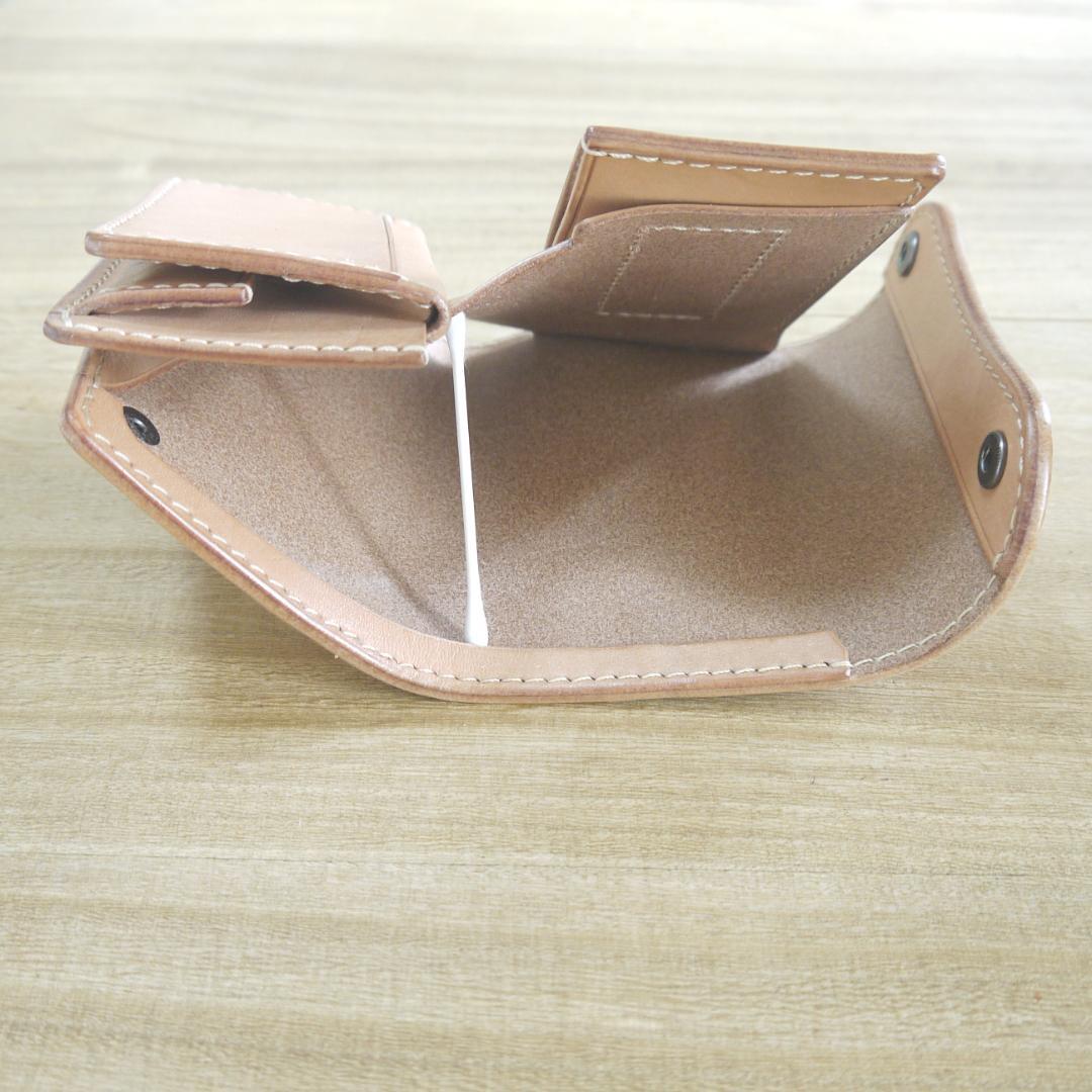 【依頼品】栃木レザー　サドルレザー　赤タグ付き　ミドルウォレット　三つ折　生成り