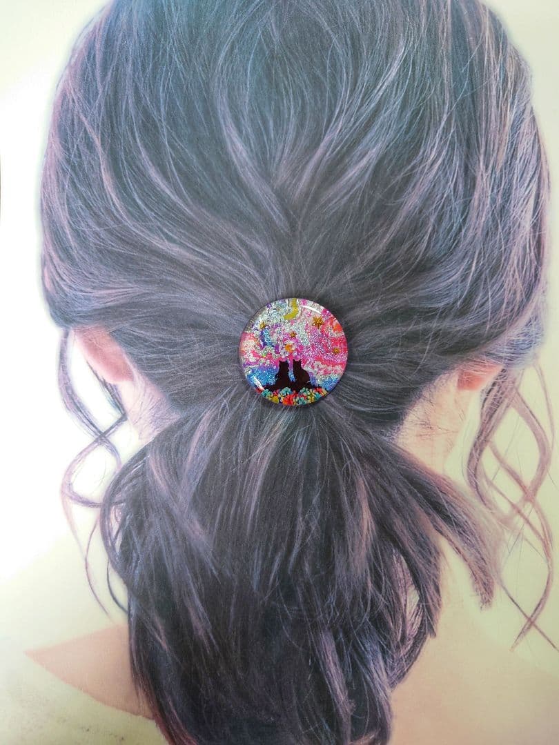 レジン　猫　ヘアゴム　ブローチ　ポニーフック　No.368