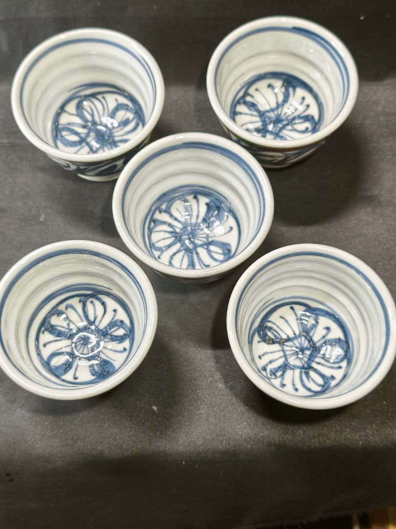 陶芸家梅田純一作品 色絵金彩手描茶碗5客 小鉢 共箱 蒐集家放出美品 未使用蔵出