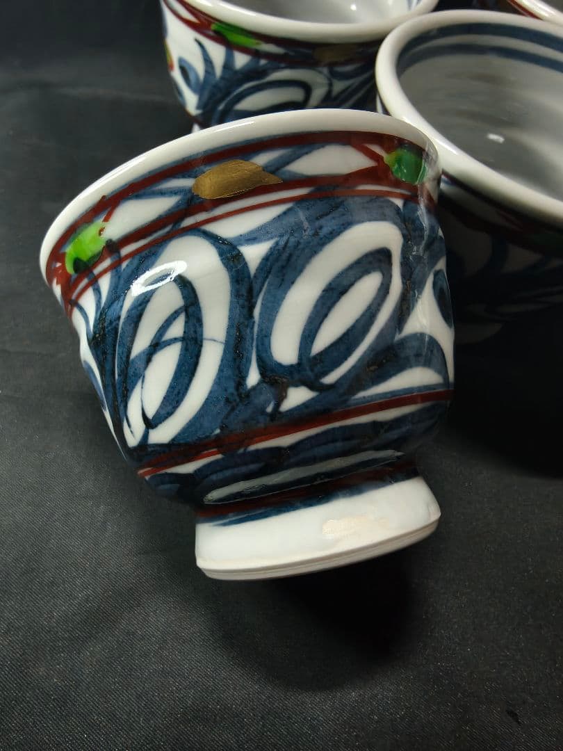 陶芸家梅田純一作品 色絵金彩手描茶碗5客 小鉢 共箱 蒐集家放出美品 未使用蔵出