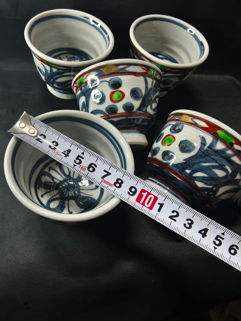 陶芸家梅田純一作品 色絵金彩手描茶碗5客 小鉢 共箱 蒐集家放出美品 未使用蔵出