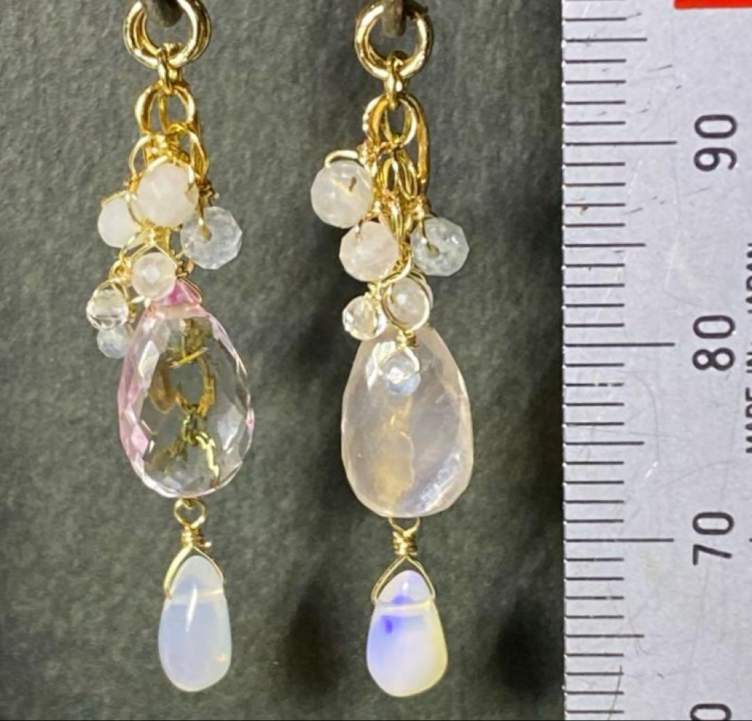 【極上カット】ピンクアシメ☆天然石ピアス