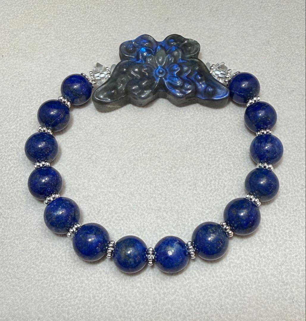 高品質 ラブラドライト 蝶 ラピスラズリ デザインブレスレット