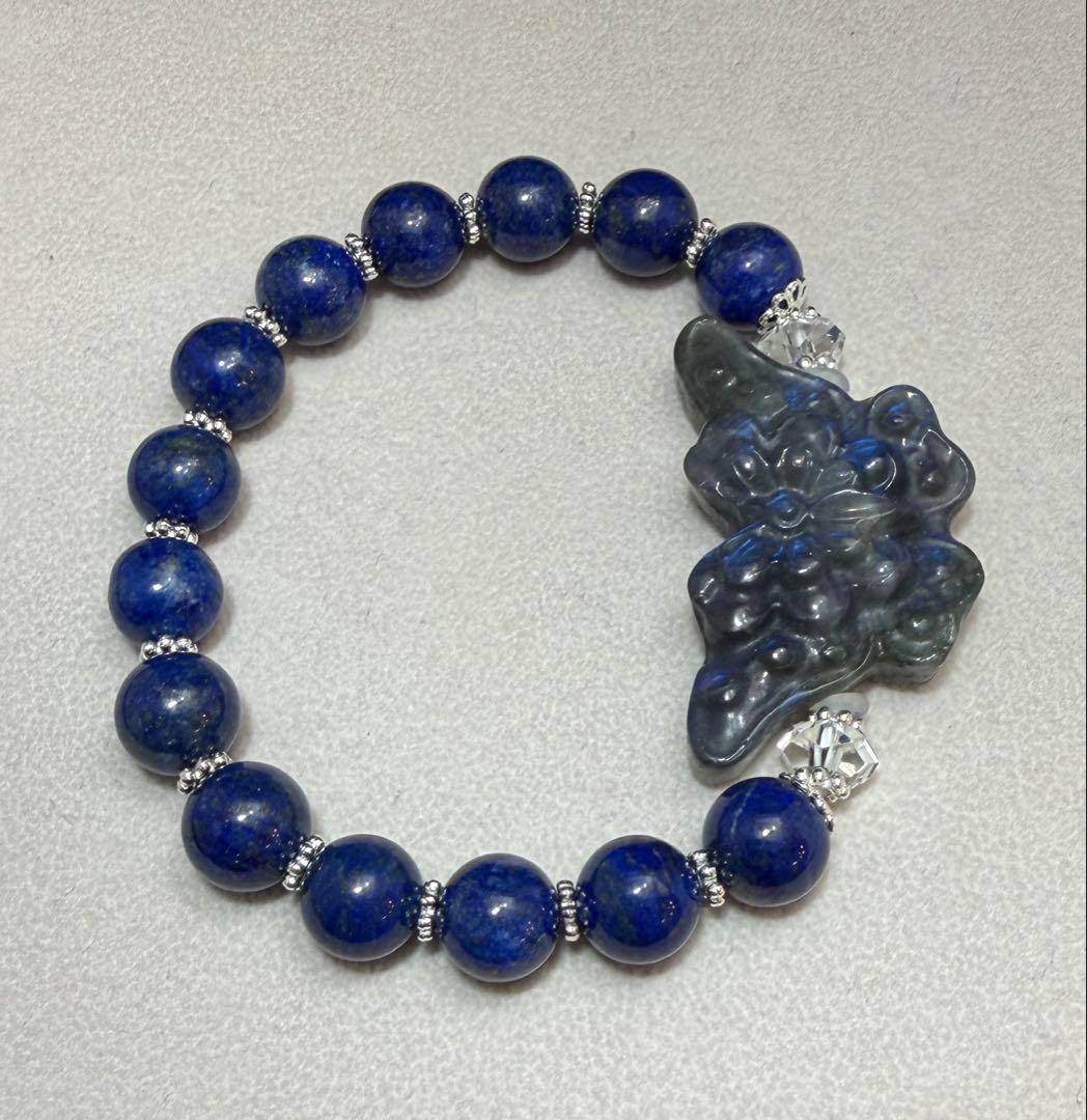 高品質 ラブラドライト 蝶 ラピスラズリ デザインブレスレット