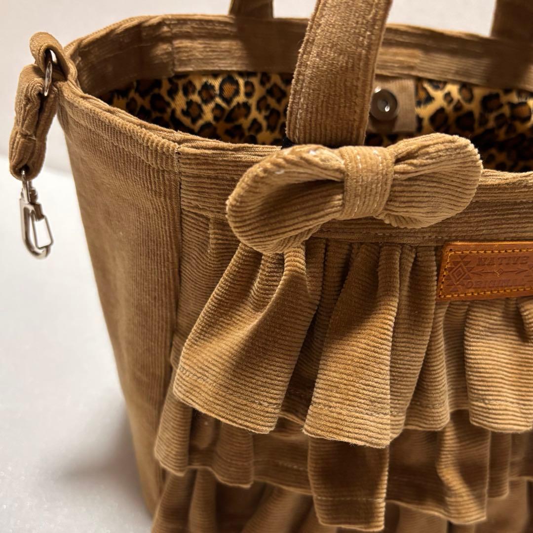 コーデュロイフリルトートバッグ　ハンドメイドバッグ　トートバッグ