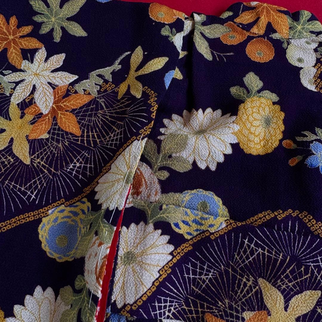 市松人形 14号(49cm)サイズの着物　比翼仕立て　濃紺　茶草花　せ