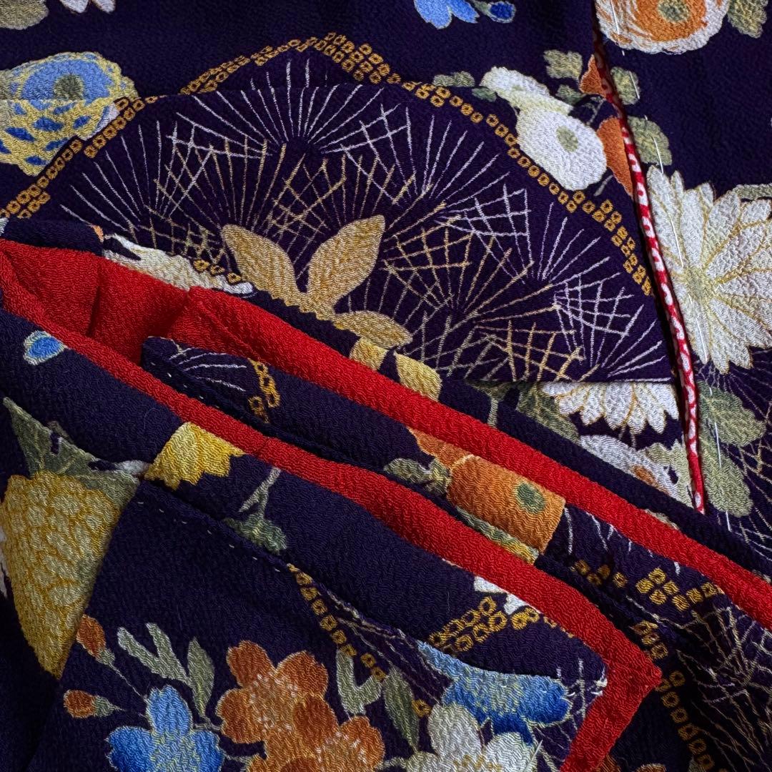 市松人形 14号(49cm)サイズの着物　比翼仕立て　濃紺　茶草花　せ