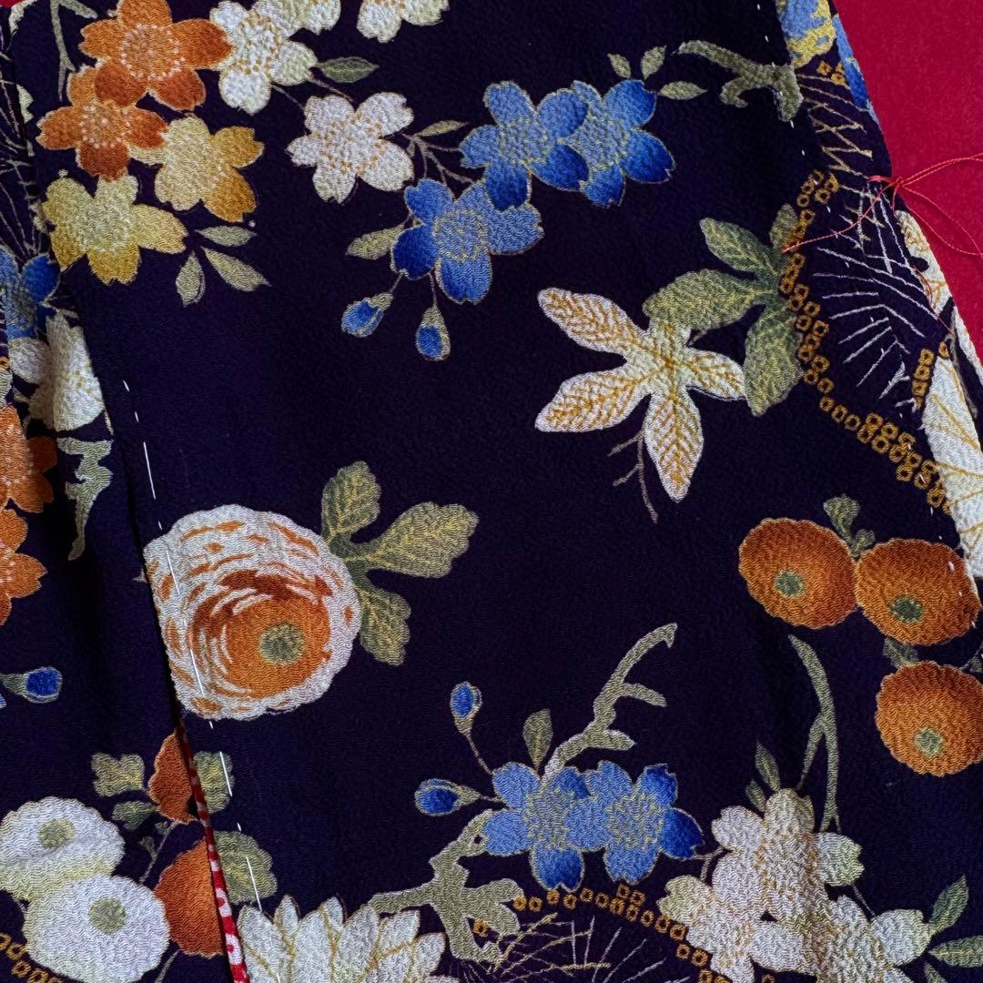 市松人形 14号(49cm)サイズの着物　比翼仕立て　濃紺　茶草花　せ