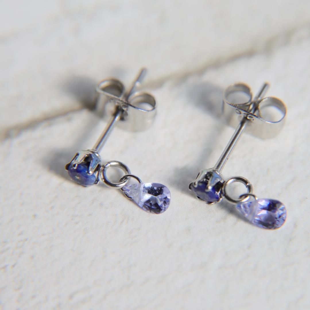 タンザナイトネックレス　ラピスラズリとタンザナイトの小さな宝石ピアス セット