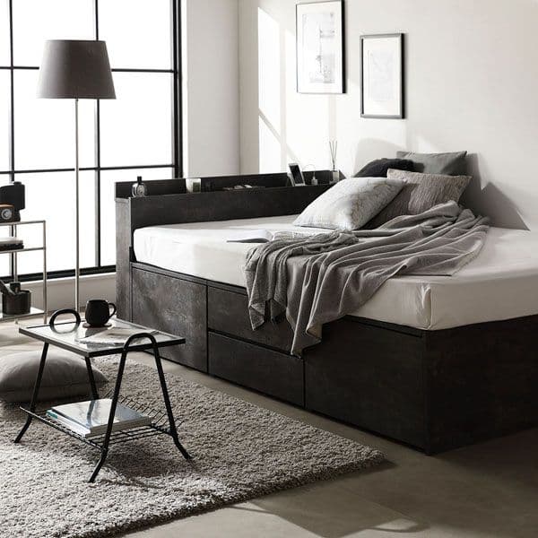 宮付き チェスト ベッド シングル グレージュ ベッドフレームのみ 引き出し