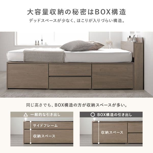 宮付き チェスト ベッド シングル グレージュ ベッドフレームのみ 引き出し