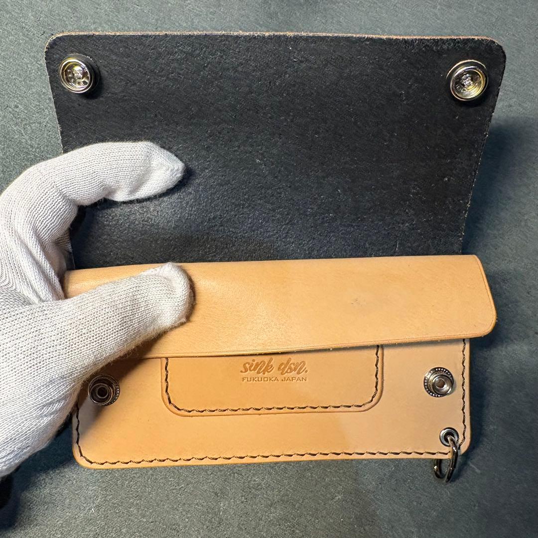 【栃木レザー】トラッカーウォレット ブラック 黒 コンチョ ロングウォレット