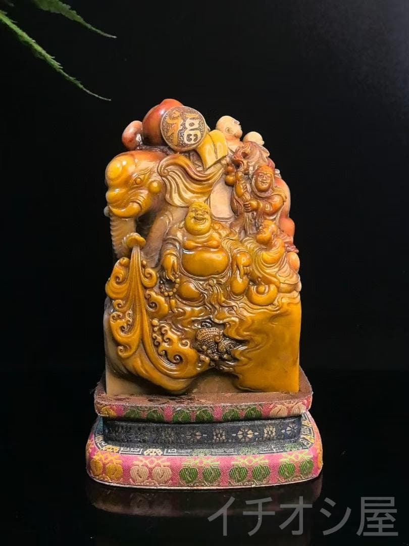 【羅漢賜宝・財富双全】印章・寿山石极品水晶三彩田黄石｜仏教神像彫刻印鑑｜丁敬作款