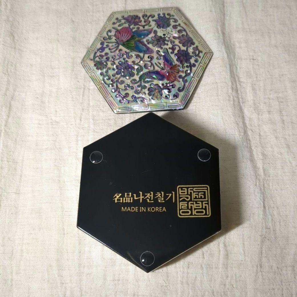 新品未使用 韓国伝統工芸品 螺鈿細工 ミニ小物入れ 宝石箱 螺鈿 六角形 蝶々