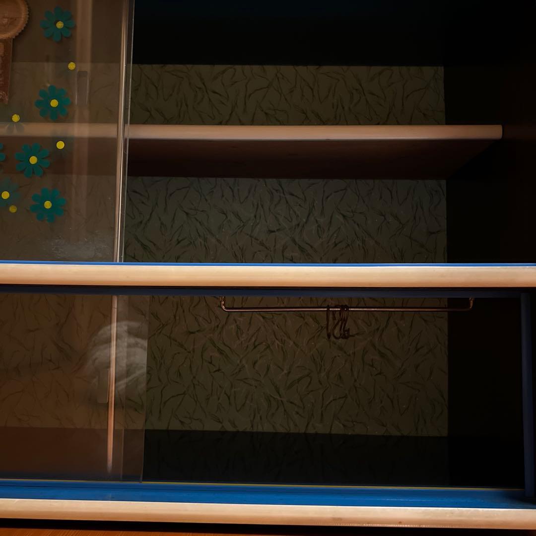 昭和レトロ　ポップな花柄　ガラス棚　二段式　ガラスケース　スペースエイジ　家具