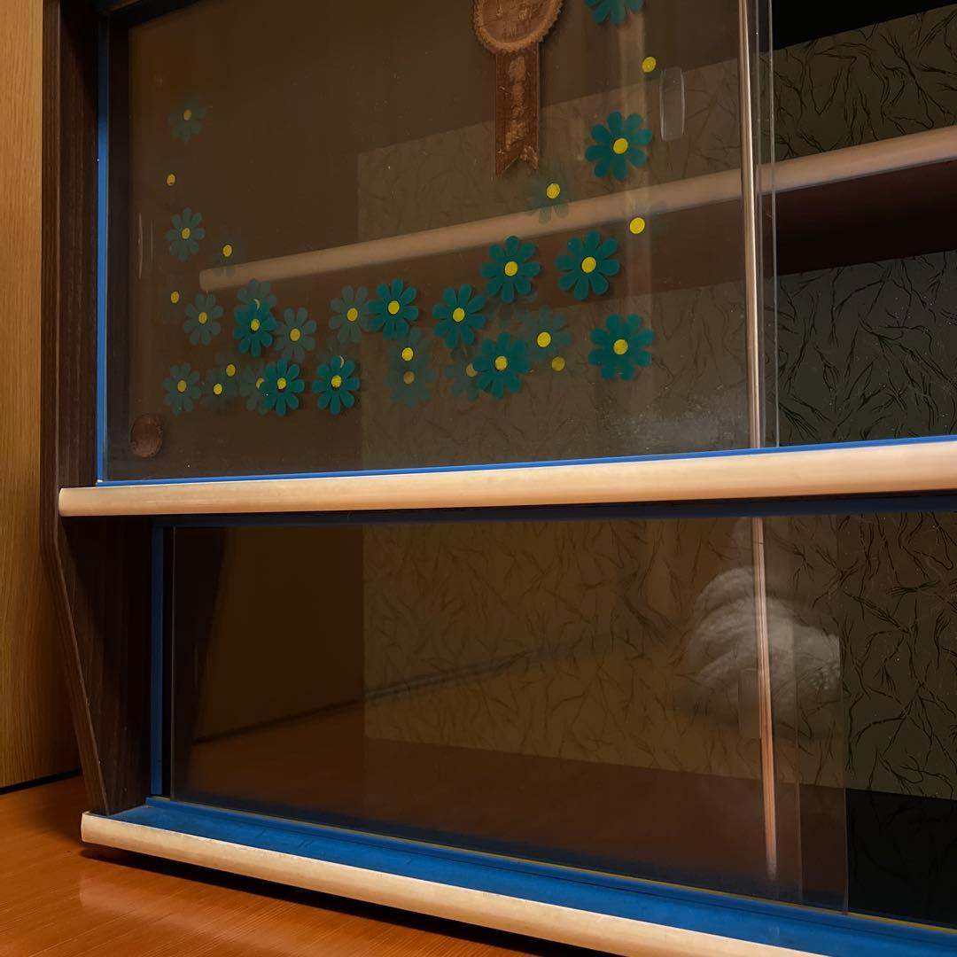 昭和レトロ　ポップな花柄　ガラス棚　二段式　ガラスケース　スペースエイジ　家具