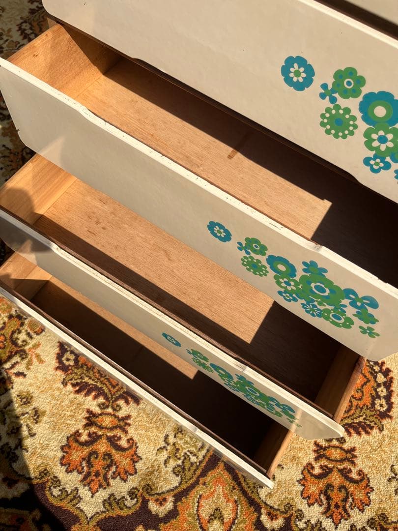 花柄 チェスト 昭和レトロ 当時物 インテリア レトロポップ 白 ホワイト