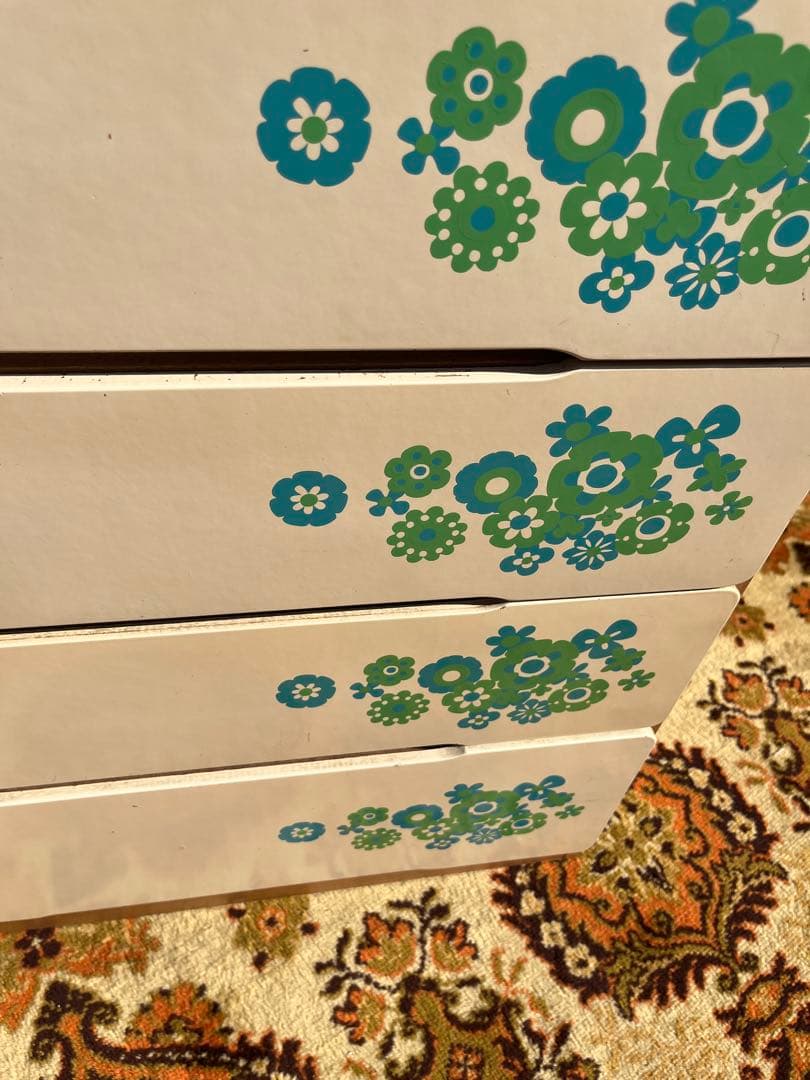 花柄 チェスト 昭和レトロ 当時物 インテリア レトロポップ 白 ホワイト