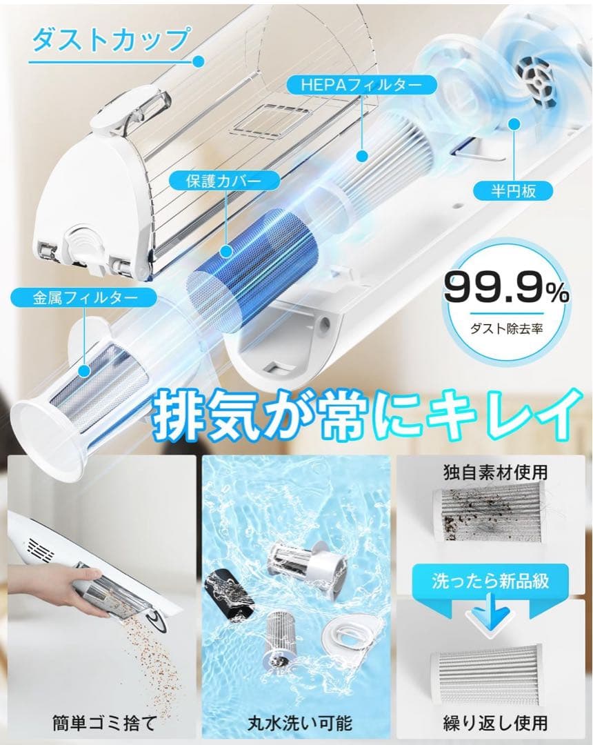 掃除機 コードレス 70KPa自立式&LEDライト付日本語取扱説明書 白い