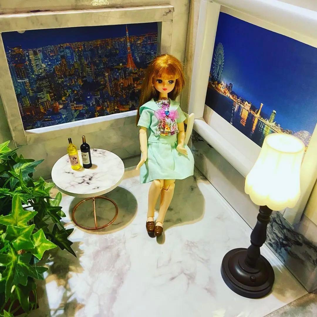 1/6 ドールハウス 大理石調 タワマンの夜景 ラウンジ 観覧車 リカちゃんに