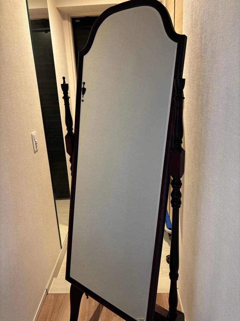 クラシック木製スタンドミラー ダークブラウン(姿見)