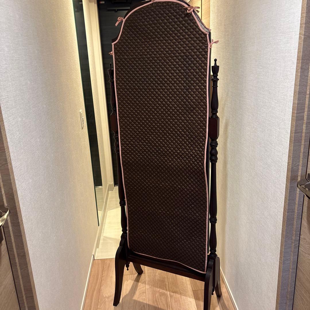 クラシック木製スタンドミラー ダークブラウン(姿見)