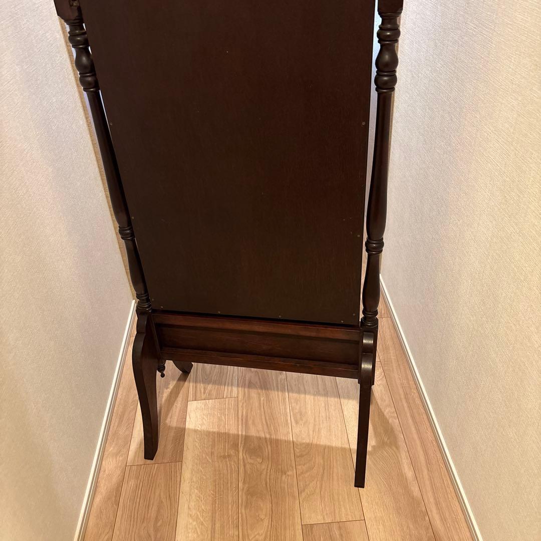 クラシック木製スタンドミラー ダークブラウン(姿見)