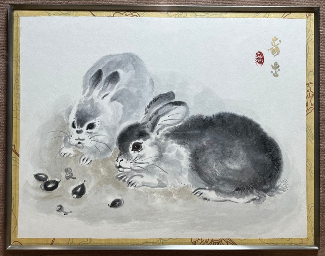 真作保証 小西寿生 墨絵 日本画 「兎(うさぎ)」 肉筆 サイン有り / 超希少