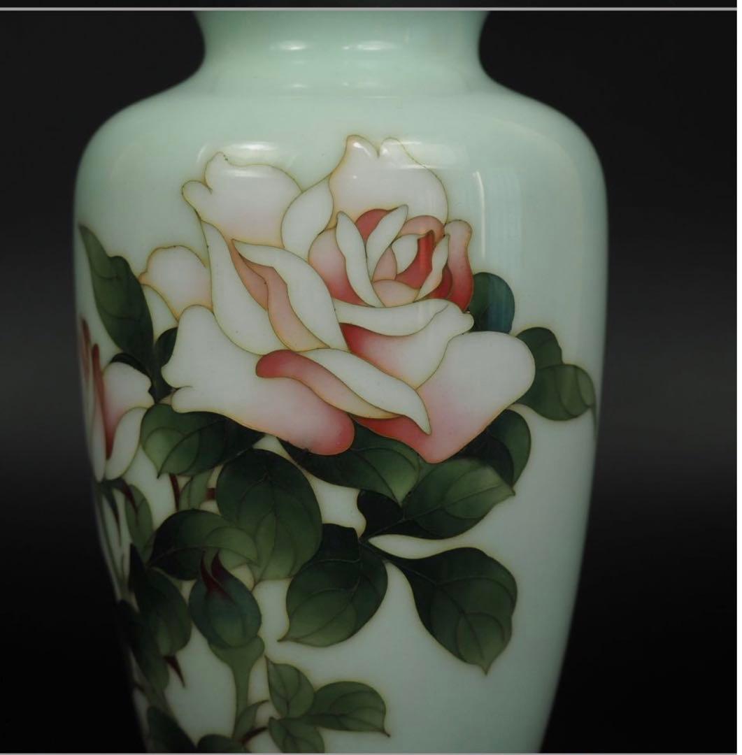 送料無料　薔薇図銀線有線七宝花瓶　時代物