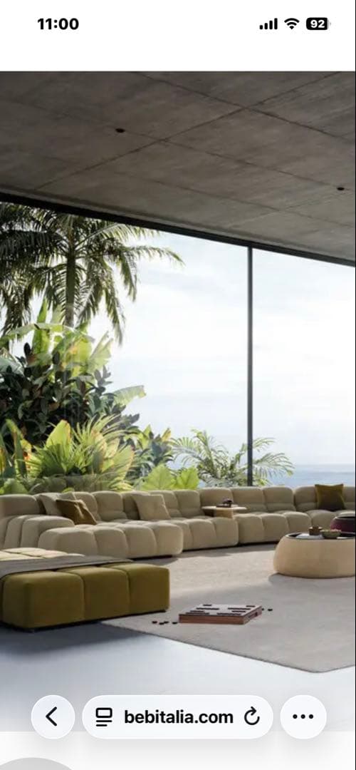 B&B Italiaライトグレー本皮革 クッション 2個セット