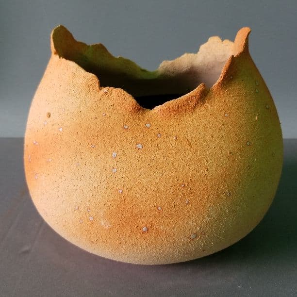 値下げしました⤵信楽焼 花入れ 口むしり絵付花瓶 高さ２０cm(箱入り)