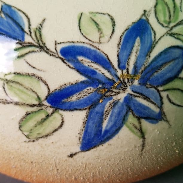 値下げしました⤵信楽焼 花入れ 口むしり絵付花瓶 高さ２０cm(箱入り)