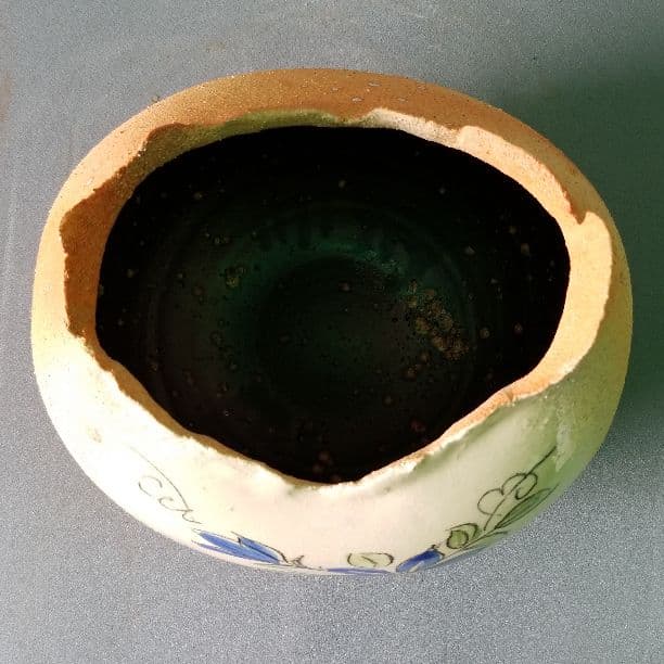 値下げしました⤵信楽焼 花入れ 口むしり絵付花瓶 高さ２０cm(箱入り)