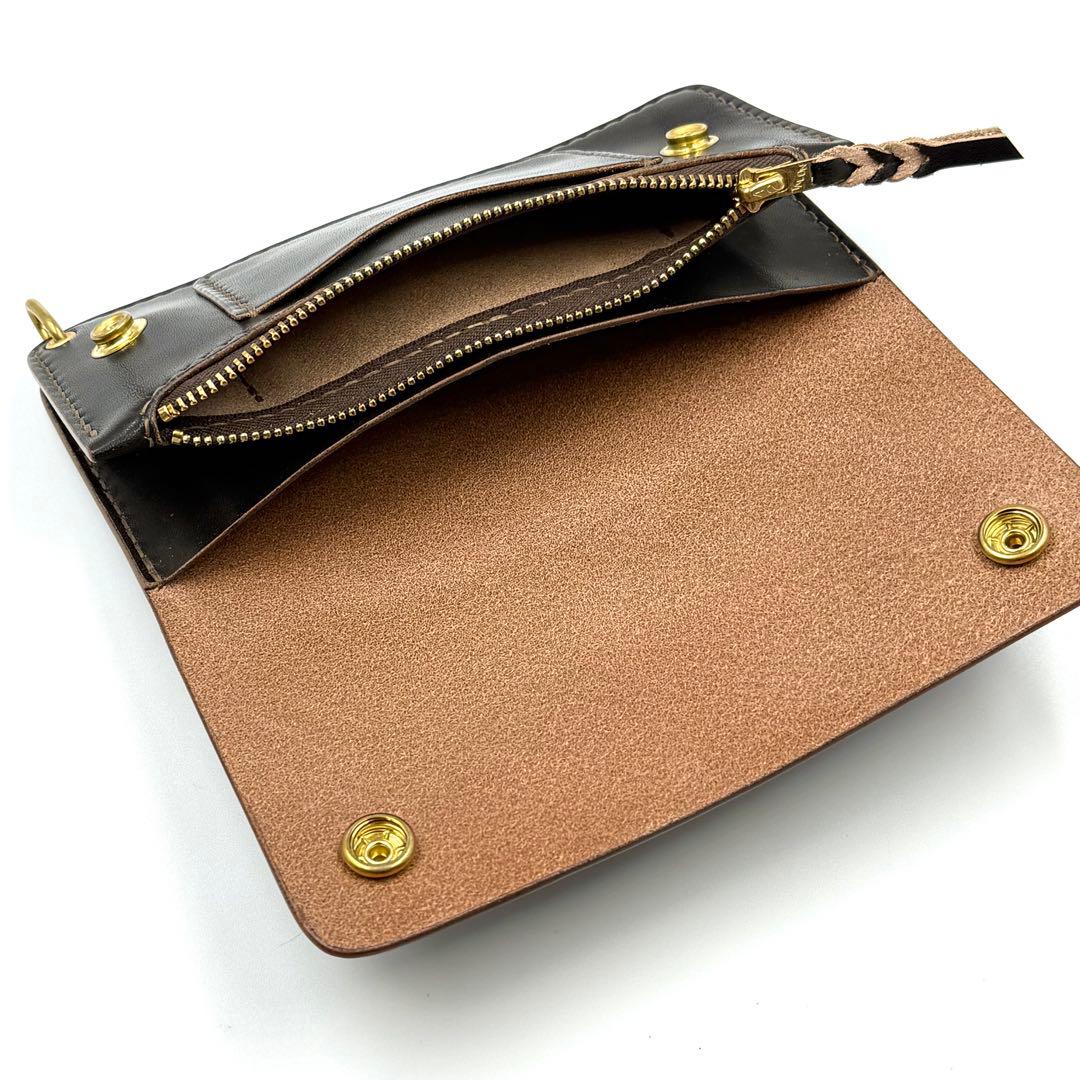 トラッカーウォレット(ブラック)2層タイプ サドルレザー　タロンジッパー　真鍮