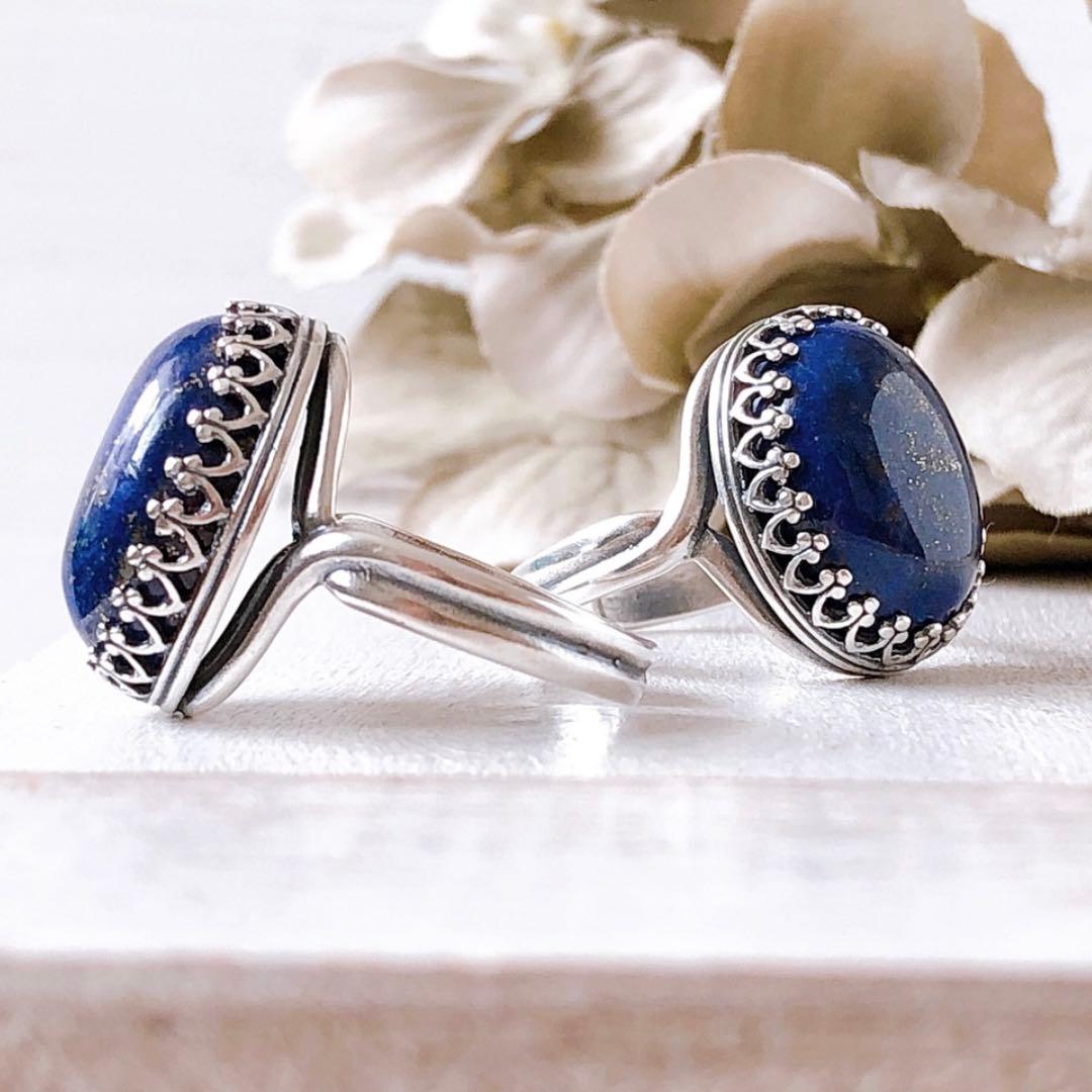 【天然石ラピスラズリ大粒クラウンリング】フリーサイズ 12月誕生石