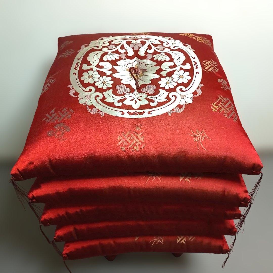 座布団 5枚組 房付 花柄 ［未使用品］
