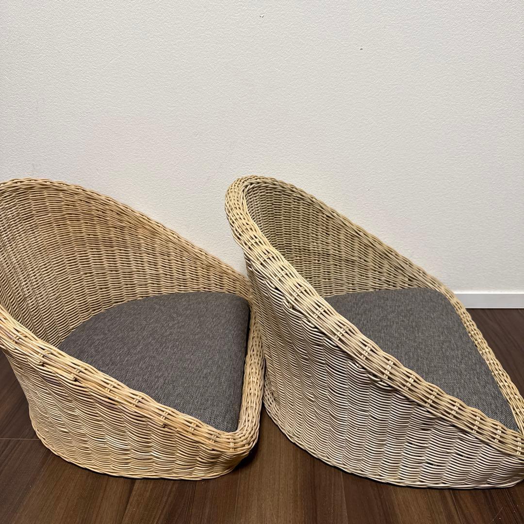 【良品】関家具 フロアチェア 座椅子 ラタン ２脚セット