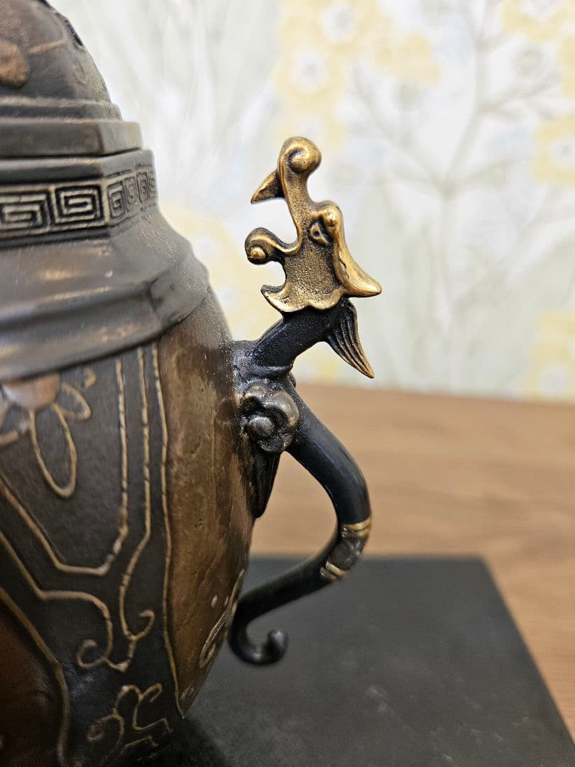 高岡銅器 大峰作 蝋型鋳銅香炉 共箱付