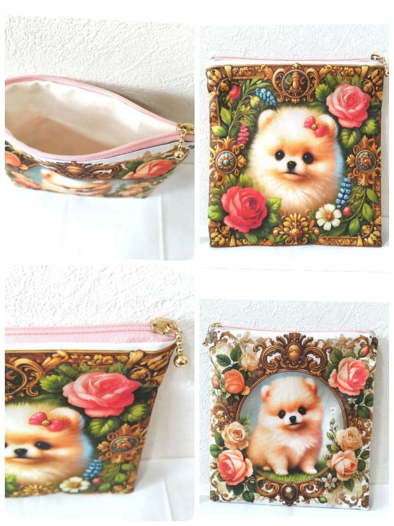 ピーチ様】ハンドメイドオーダー★ポメラニアンパネル★バッグ&ポーチ&巾着　6点