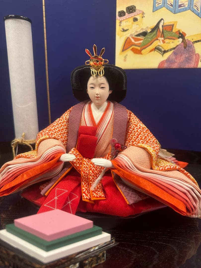 高級雛人形 親王飾りセット 源氏物語 有職紋様衣装 藍染屏風 新品未使用展示品