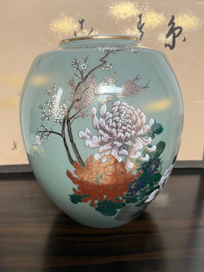 九谷焼花瓶、九谷栄山、壺、高級花瓶、アンティーク、陶器