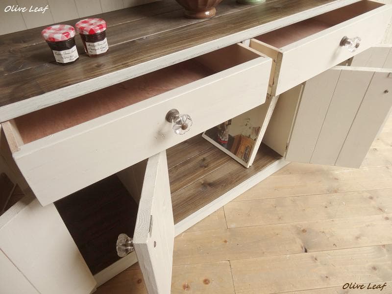 サイズ、デザインオーダー可！４扉2引出キャビネットシャビーエスプレッソ●受注製作