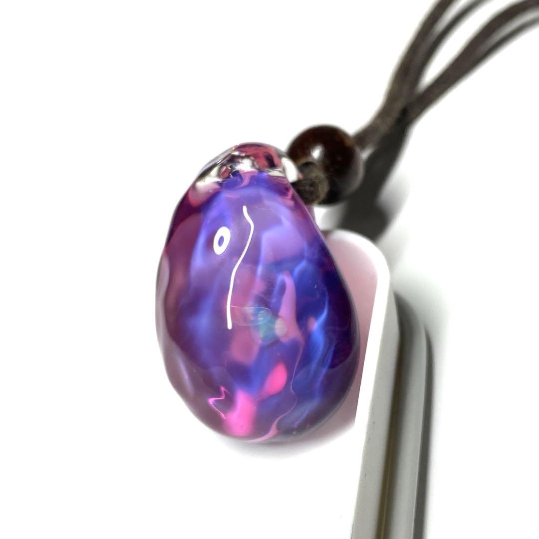 【希少！一点物！】優美なガラス細工 ペンダント 水面 ピンクパープル