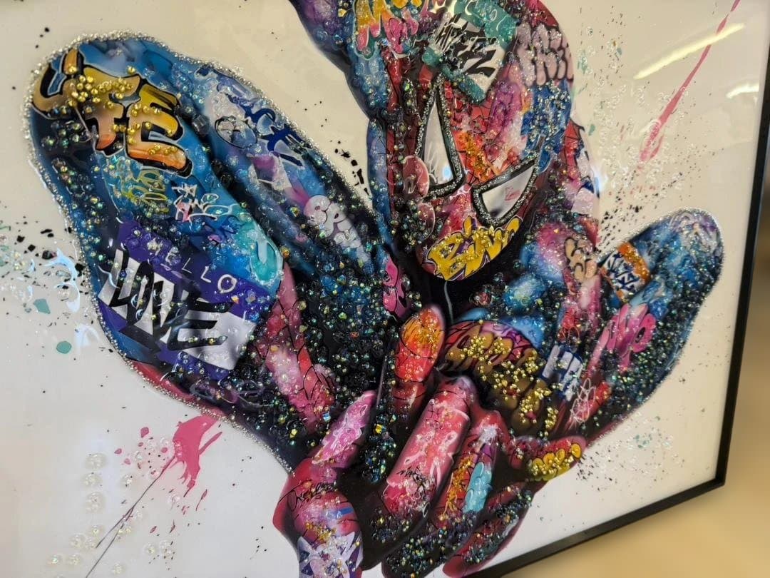 水晶絵　スパイダーマン　MARVEL　マーベル　絵画　壁掛け　絵　アートパネル
