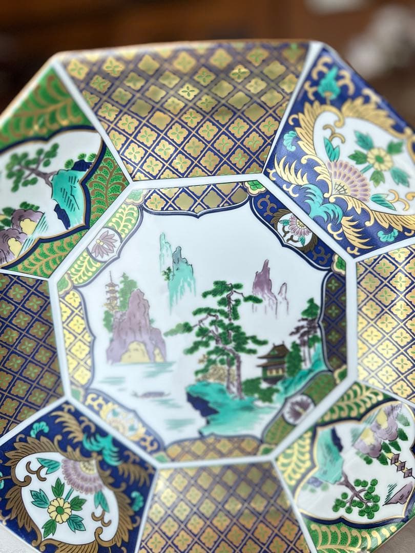 金彩手描き 八角皿 和食器 飾り皿／和モダン／アンティーク風インテリア