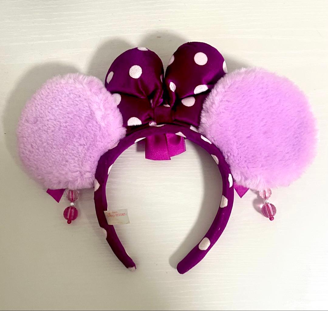 ディズニー ミニーちゃん カチューシャ イヤリング付き 紫 ピンク 水玉　ドット