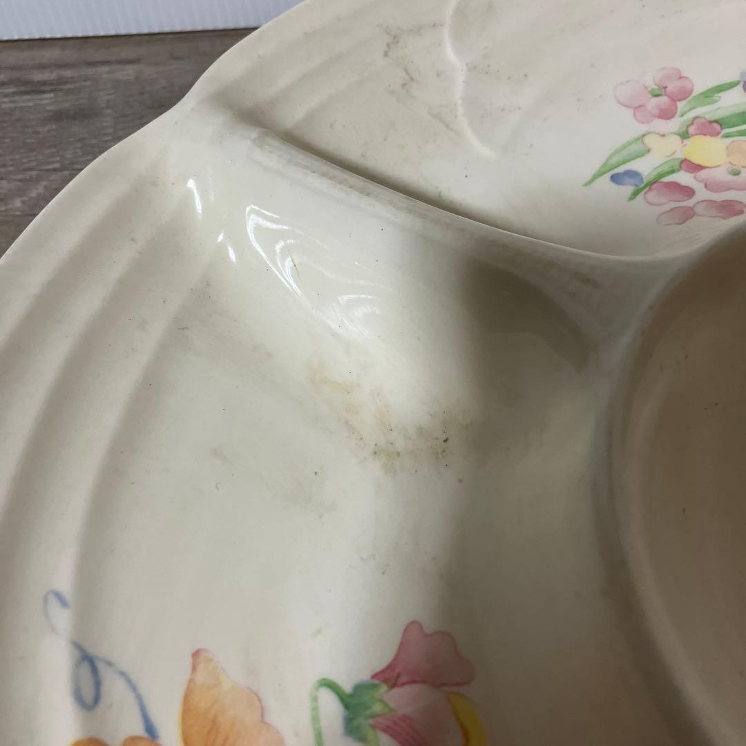 べ【希少】Kokuzyu ヴィンテージ 仕切り皿 薔薇柄 3分割パーティートレイ